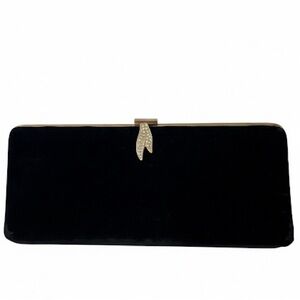 Harry Levine Vintage Black Velour Clutch with Rhinestone Ribbon Clasp